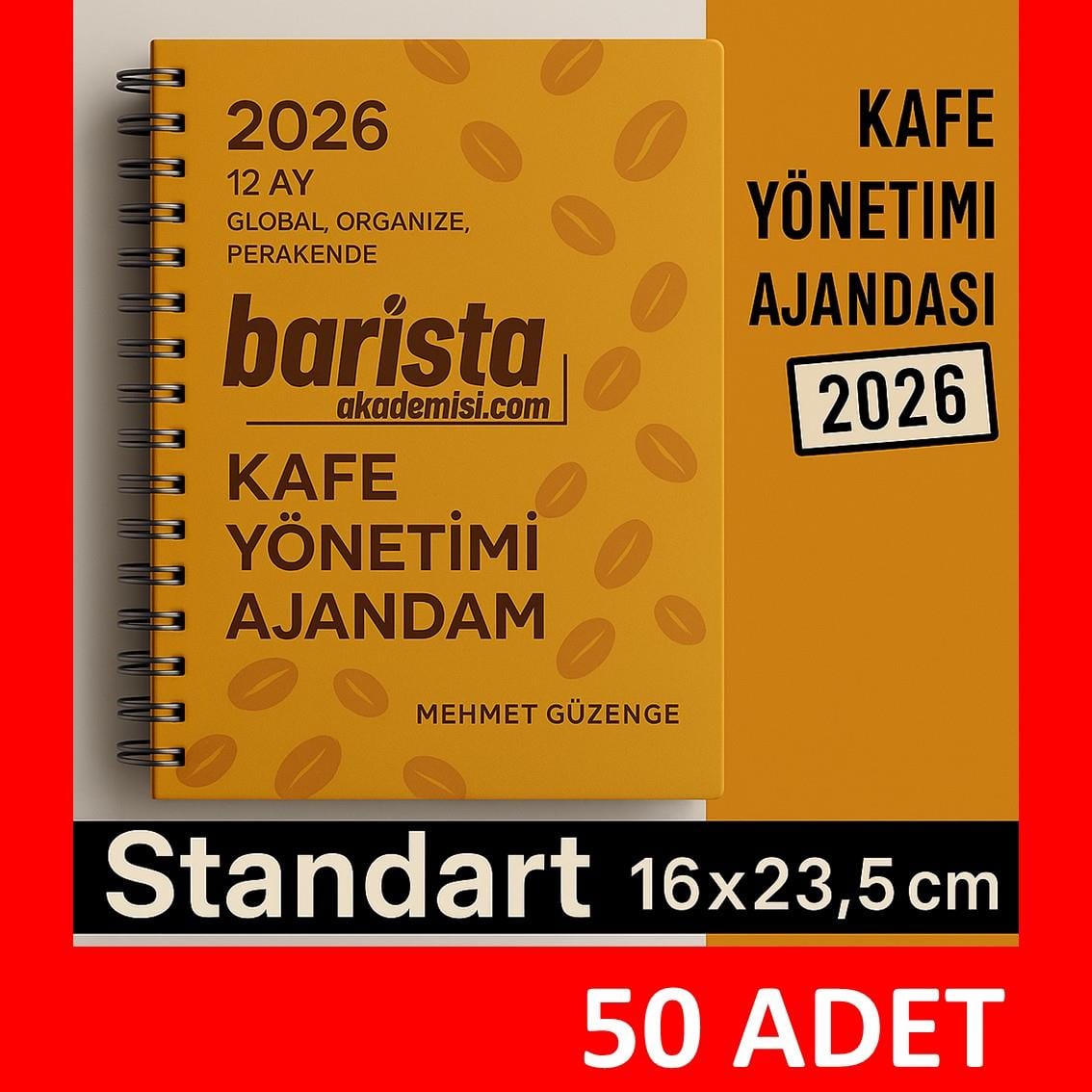 50 adet KAFE YÖNETİM & BARİSTA AJANDASI 2026 --xx -Standart Boy - 12 AYLIK//MAĞAZA YÖNETİM AJANDASI