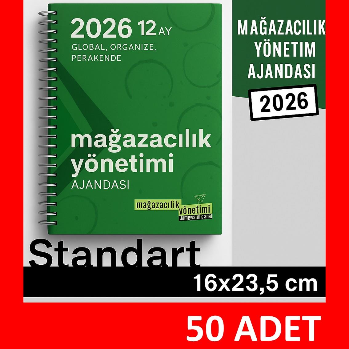 50 adet MAĞAZA YÖNETİM AJANDASI 2026 --xx -Standart Boy - 12 AYLIK//MAĞAZA YÖNETİM AJANDASI