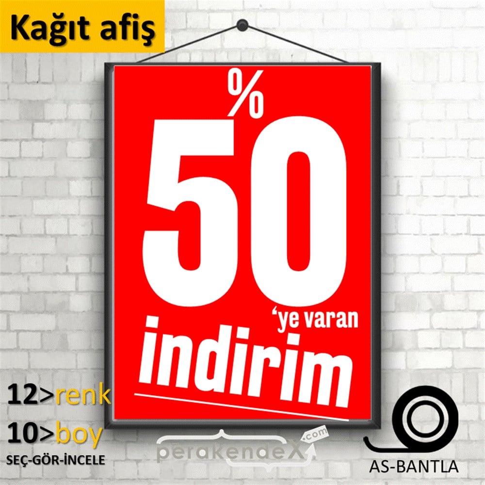 %50 Ye Varan İndirim Kampanyası KAĞIT POSTER,  AFİŞ -dikdörtgen,tek yön baskı