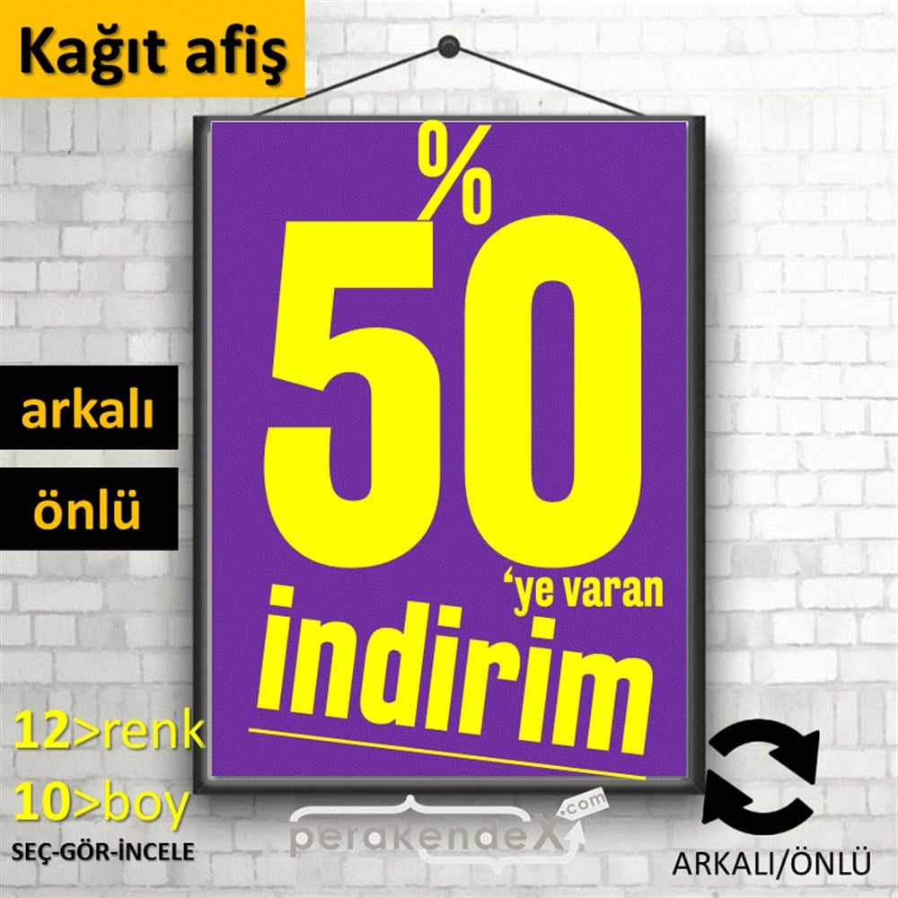 %50 Ye Varan İndirim Kampanyası KAĞIT POSTER,  AFİŞ -dikdörtgen,çift yön baskı