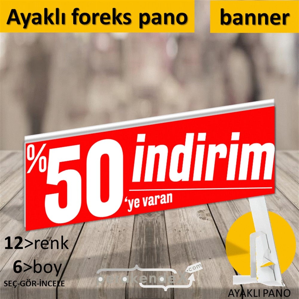 %50 Ye Varan İndirim Kampanyası KARTON AYAKLI POSTER,  PANO (BANNER) -dikdörtgen,tek yön baskı