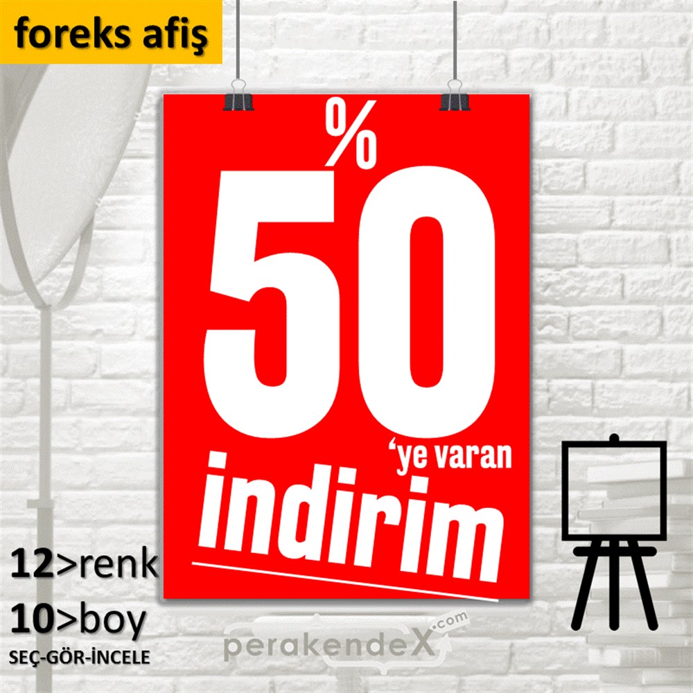 %50 Ye Varan İndirim Kampanyası SERT PLASTİK POSTER,  AFİŞ -dikdörtgen,tek yön baskı