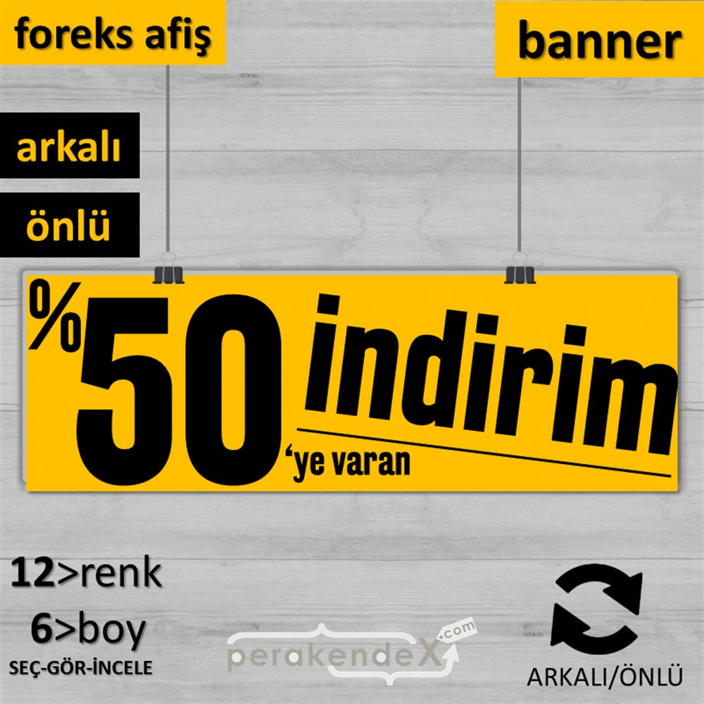 %50 Ye Varan İndirim Kampanyası SERT PLASTİK POSTER,  AFİŞ (BANNER) -dikdörtgen,çift yön baskı