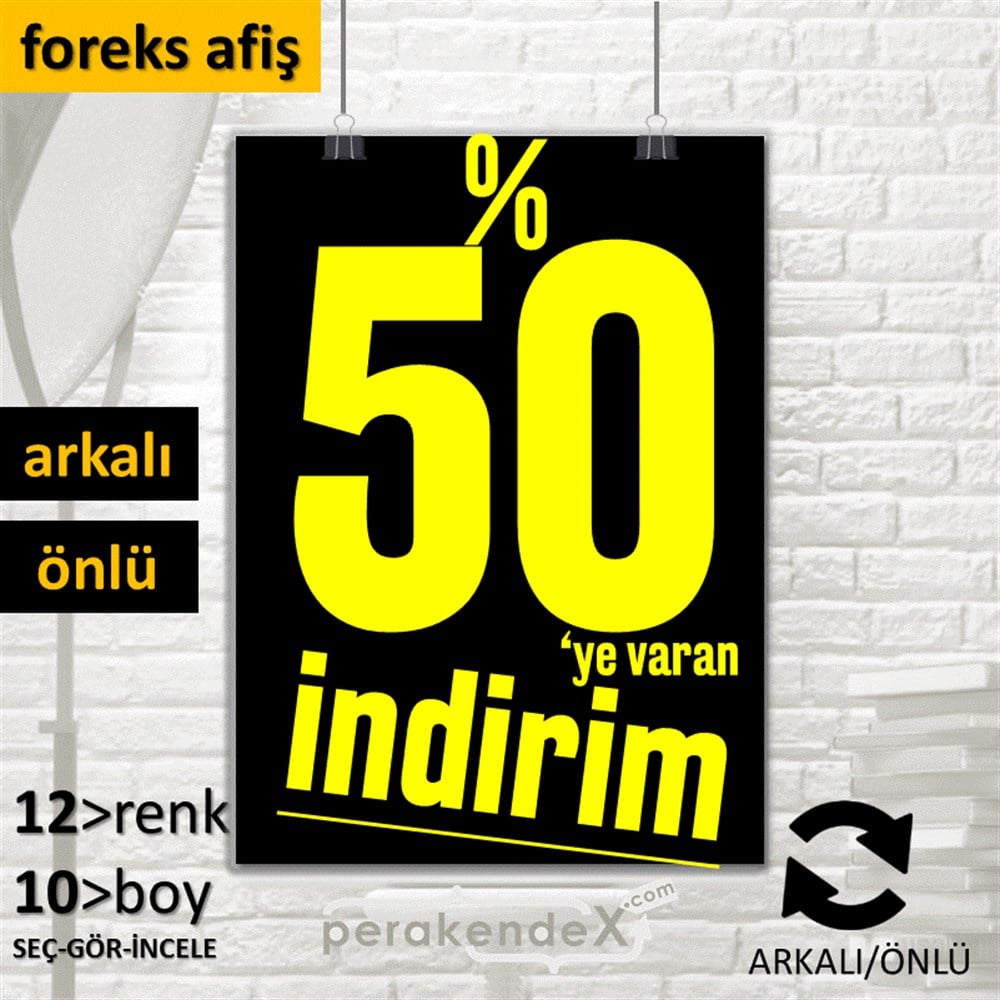 %50 Ye Varan İndirim Kampanyası SERT PLASTİK POSTER,  AFİŞ -dikdörtgen,çift yön baskı