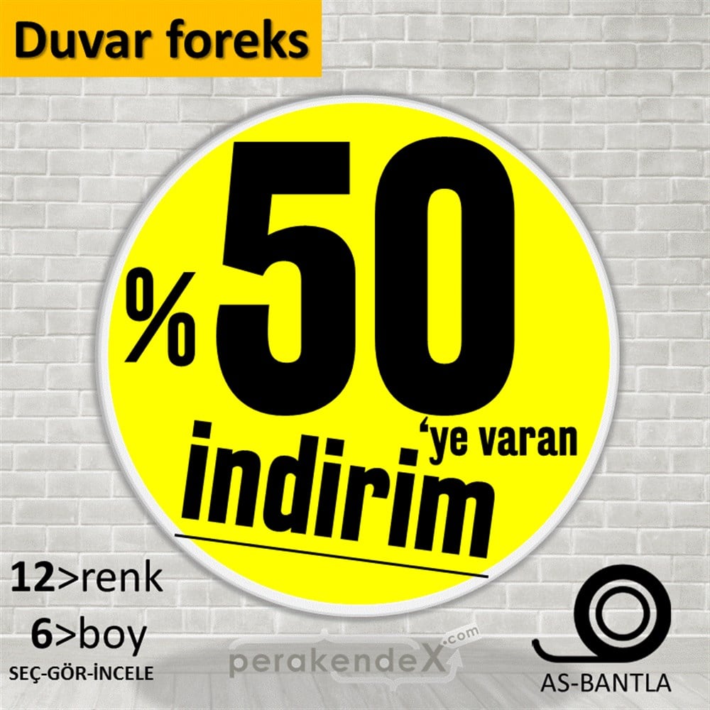 %50 Ye Varan İndirim Kampanyası SERT PLASTİK POSTER,  AFİŞ -oval,tek yön baskı