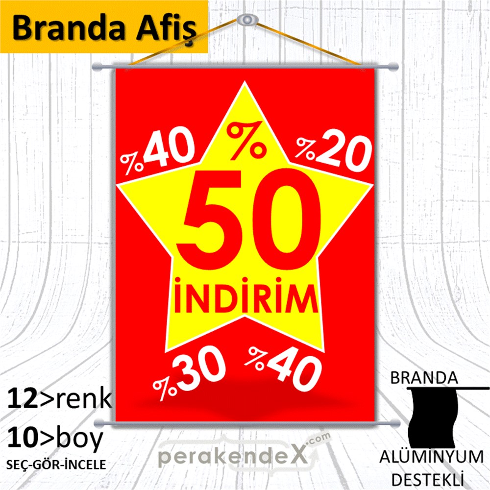 %50'Ye Kadar İndirim Yıldızlı Kademeli BRANDA POSTER,  AFİŞ -dikdörtgen,tek yön baskı