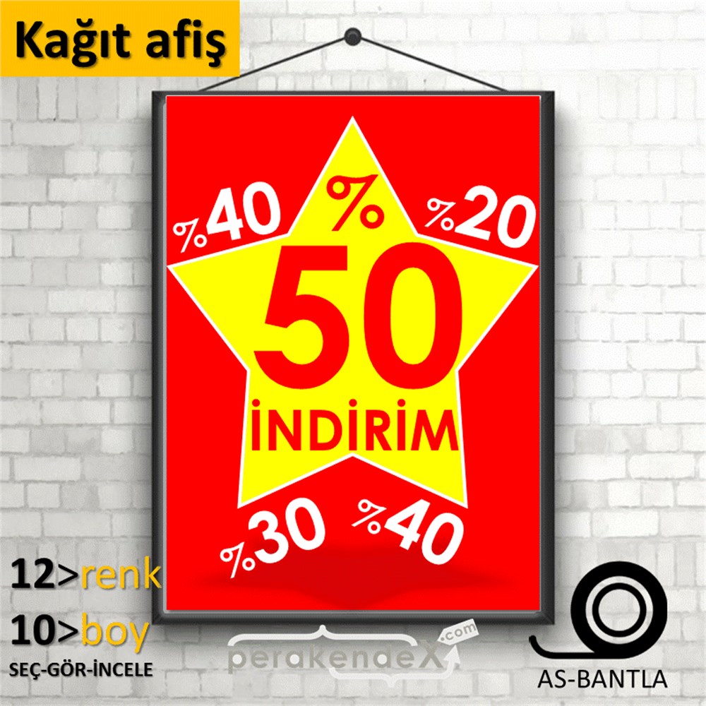 %50'Ye Kadar İndirim Yıldızlı Kademeli KAĞIT POSTER,  AFİŞ -dikdörtgen,tek yön baskı