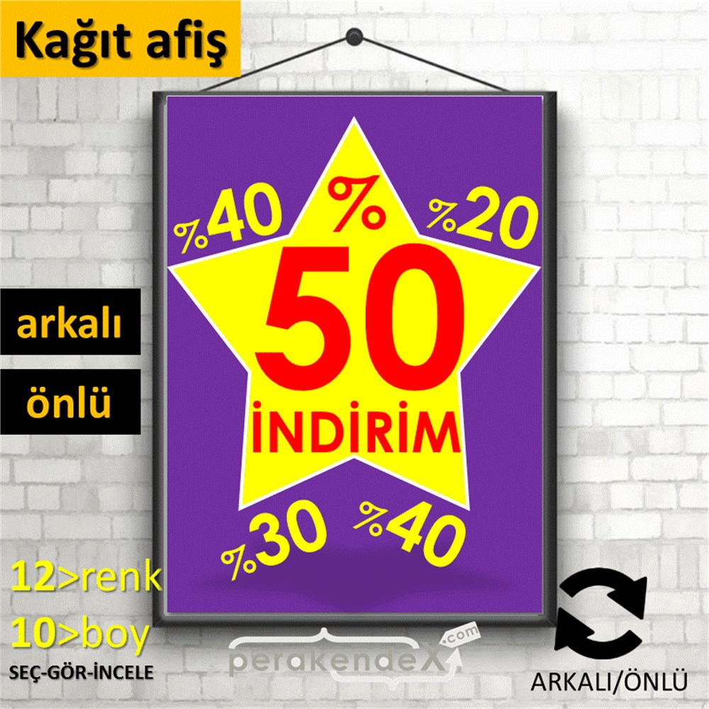 %50'Ye Kadar İndirim Yıldızlı Kademeli KAĞIT POSTER,  AFİŞ -dikdörtgen,çift yön baskı