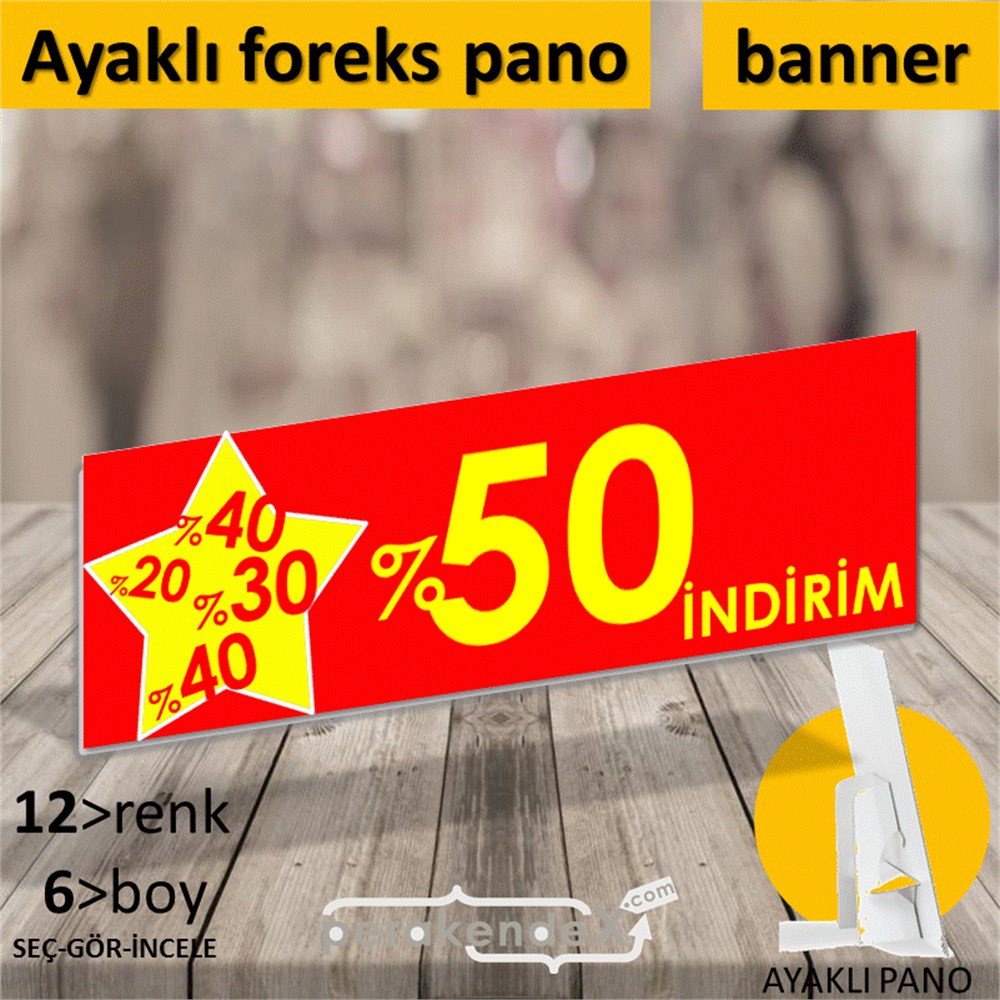 %50'Ye Kadar İndirim Yıldızlı Kademeli KARTON AYAKLI POSTER,  PANO (BANNER) -dikdörtgen,tek yön baskı