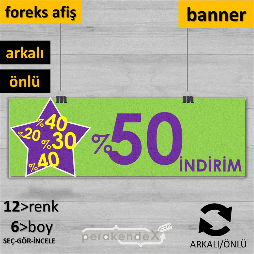 %50'Ye Kadar İndirim Yıldızlı Kademeli SERT PLASTİK POSTER,  AFİŞ (BANNER) -dikdörtgen,çift yön baskı