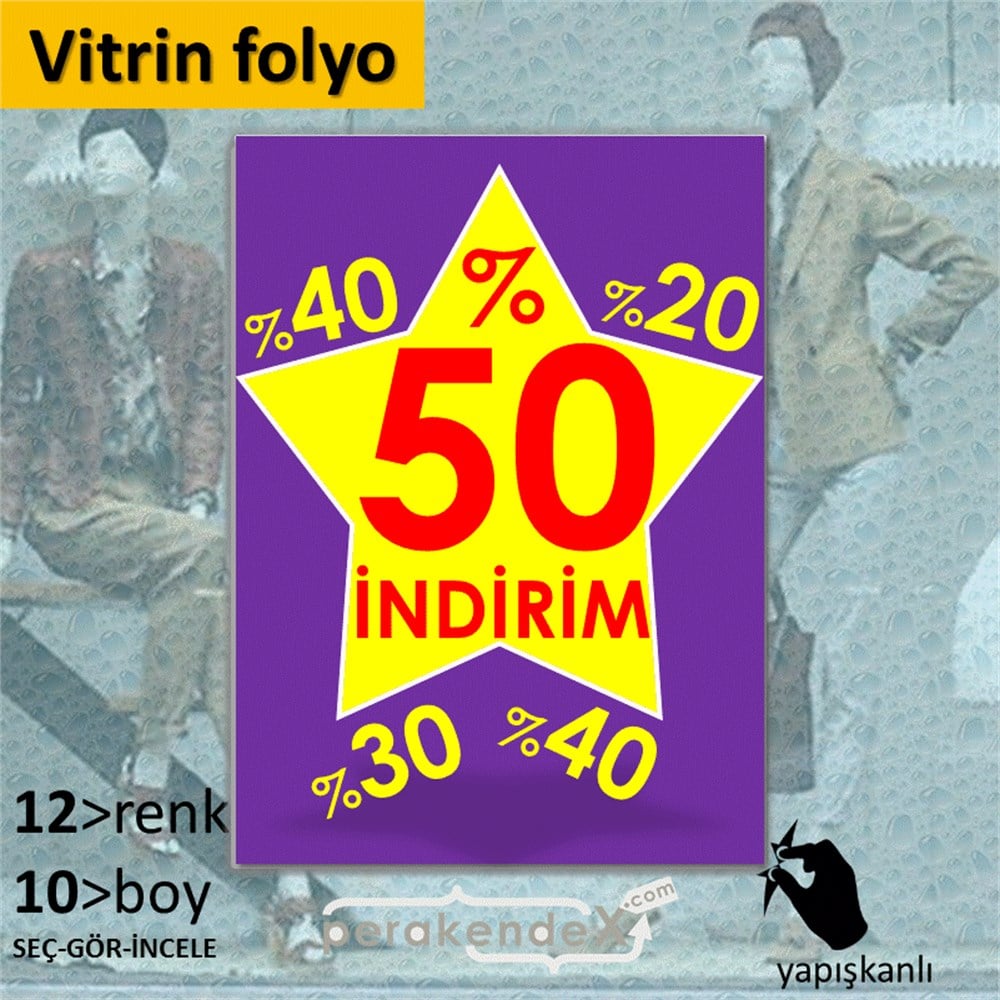 %50'Ye Kadar İndirim Yıldızlı Kademeli VİTRİN - CAM FOLYO,  VİNİL -dikdörtgen,tek yön baskı