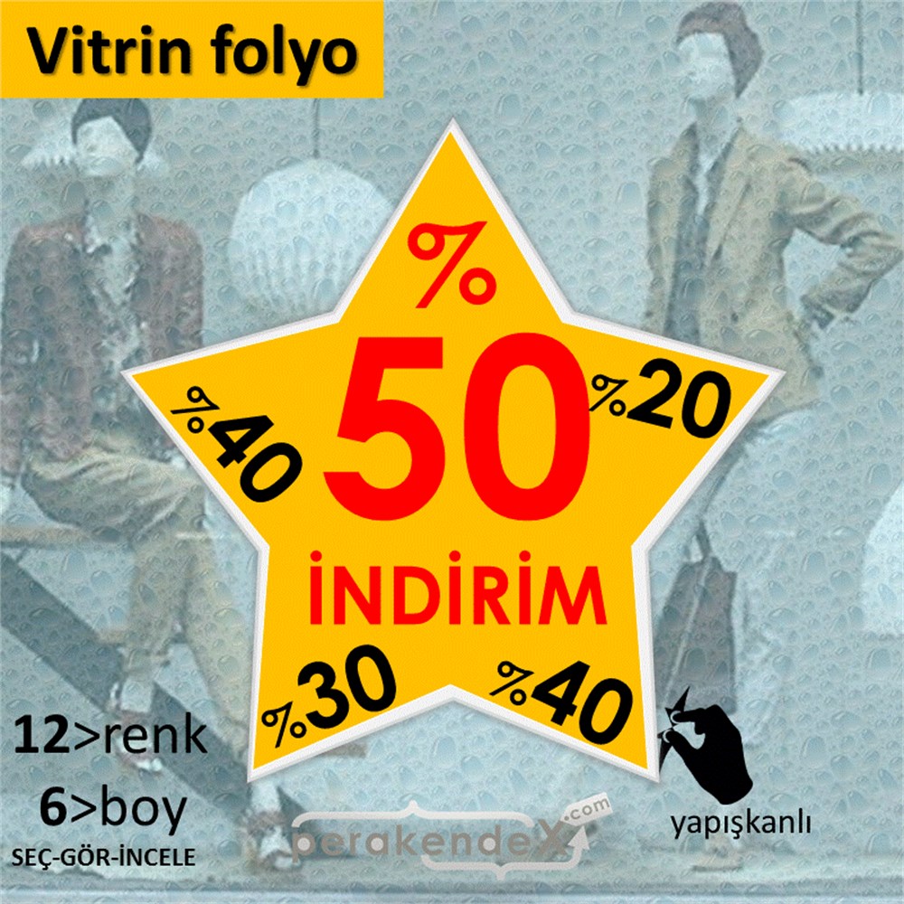 %50'Ye Kadar İndirim Yıldızlı Kademeli VİTRİN - CAM FOLYO,  VİNİL -yıldız,tek yön baskı