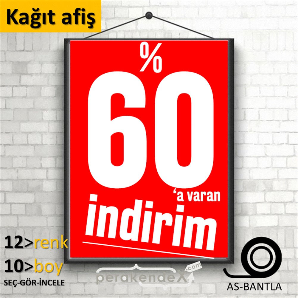 %60 A Varan İndirim Kampanyası KAĞIT POSTER,  AFİŞ -dikdörtgen,tek yön baskı
