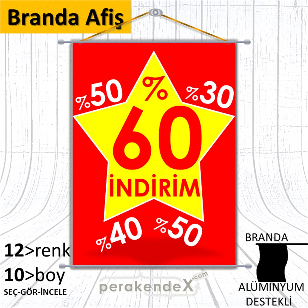 %60'A Kadar İndirim Yıldızlı Kademeli BRANDA POSTER,  AFİŞ -dikdörtgen,tek yön baskı