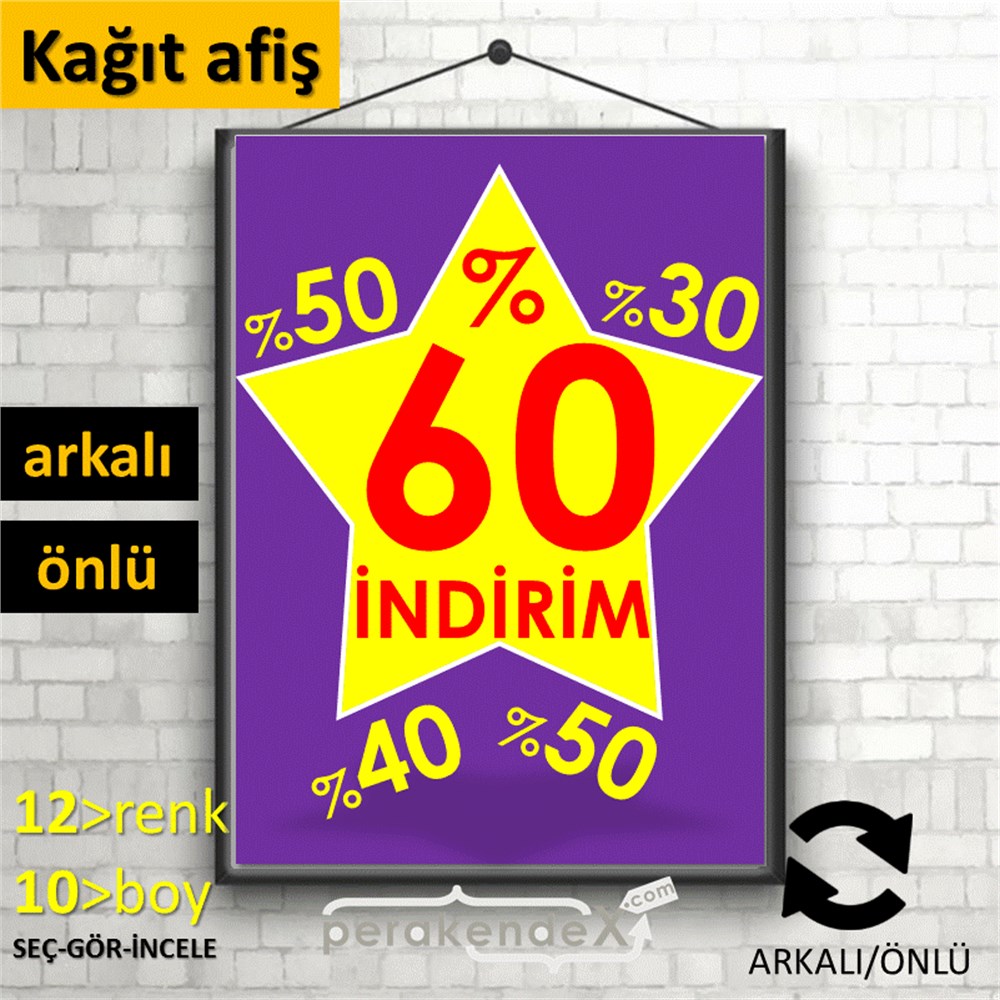 %60'A Kadar İndirim Yıldızlı Kademeli KAĞIT POSTER,  AFİŞ -dikdörtgen,çift yön baskı