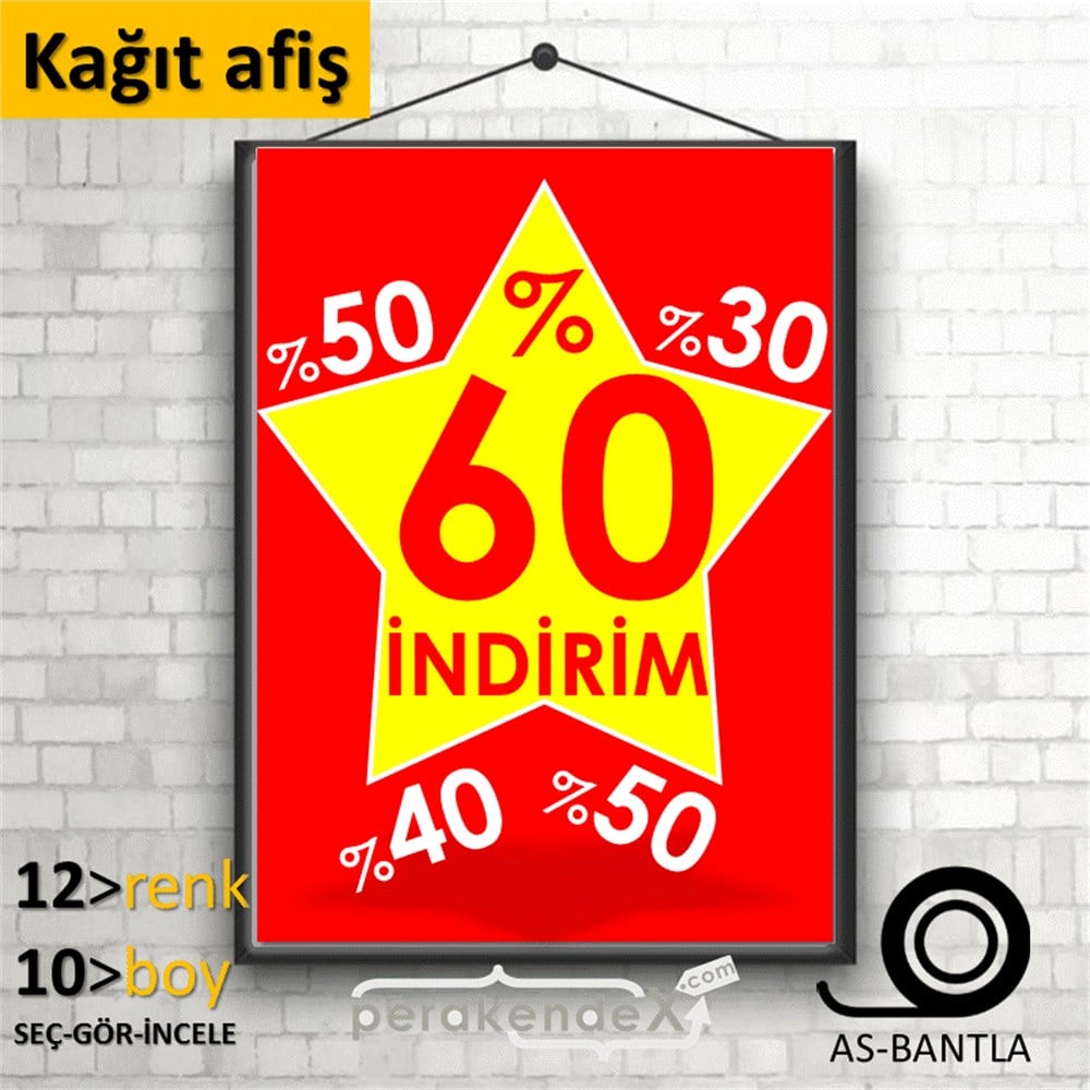 %60'A Kadar İndirim Yıldızlı Kademeli KAĞIT POSTER,  AFİŞ -dikdörtgen,tek yön baskı