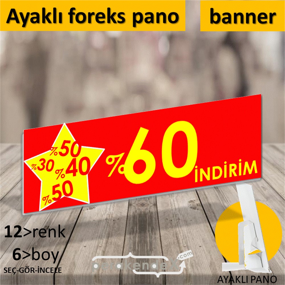 %60'A Kadar İndirim Yıldızlı Kademeli KARTON AYAKLI POSTER,  PANO (BANNER) -dikdörtgen,tek yön baskı