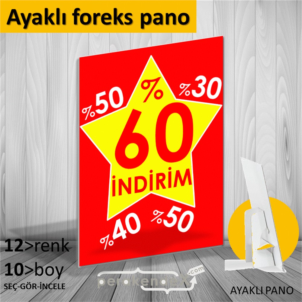 %60'A Kadar İndirim Yıldızlı Kademeli KARTON AYAKLI POSTER,  PANO -dikdörtgen,tek yön baskı