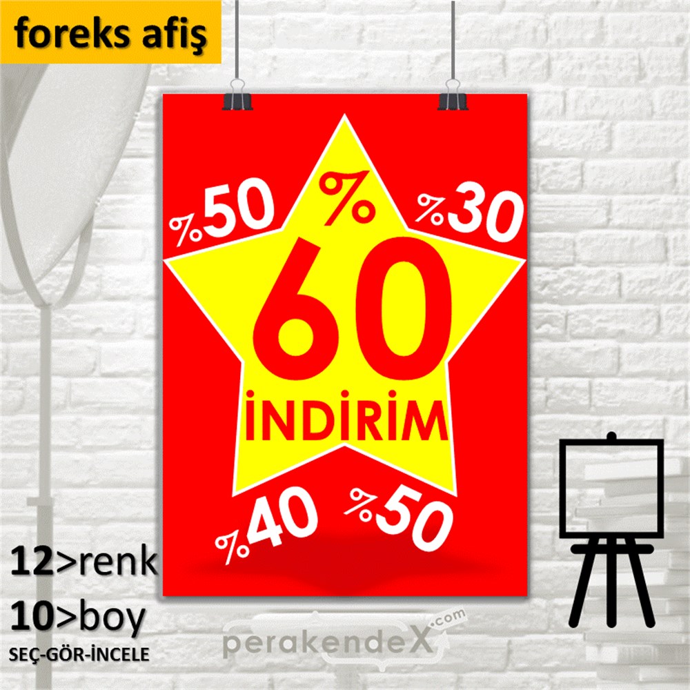 %60'A Kadar İndirim Yıldızlı Kademeli SERT PLASTİK POSTER,  AFİŞ -dikdörtgen,tek yön baskı