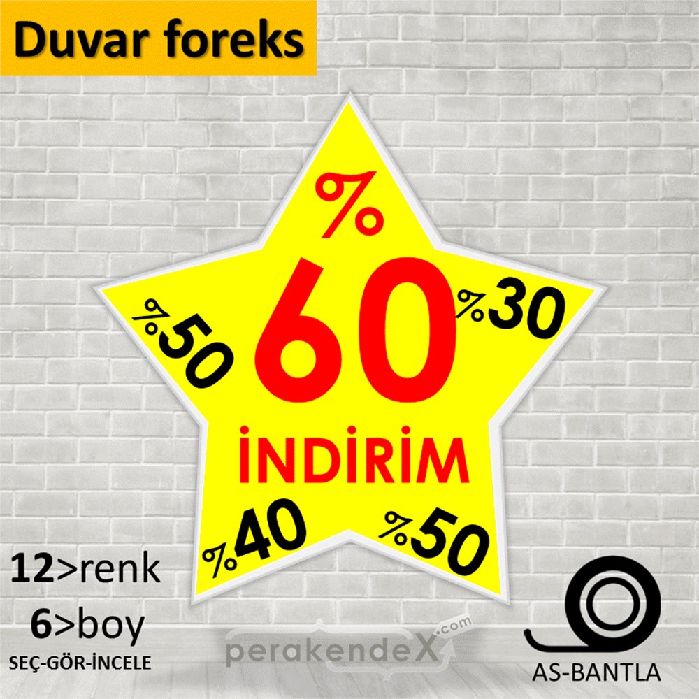 %60'A Kadar İndirim Yıldızlı Kademeli SERT PLASTİK POSTER,  AFİŞ -yıldız,tek yön baskı