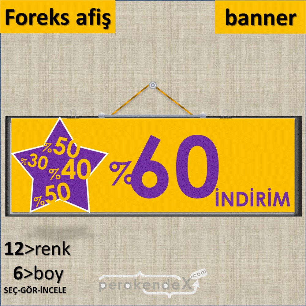 %60'A Kadar İndirim Yıldızlı Kademeli SERT PLASTİK POSTER,  AFİŞ (BANNER) -dikdörtgen,tek yön baskı