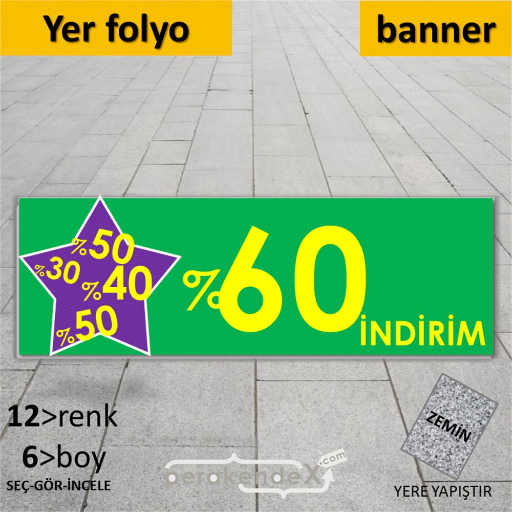 %60'A Kadar İndirim Yıldızlı Kademeli YER - ZEMİN FOLYO,  VİNİL (BANNER) -dikdörtgen,tek yön baskı