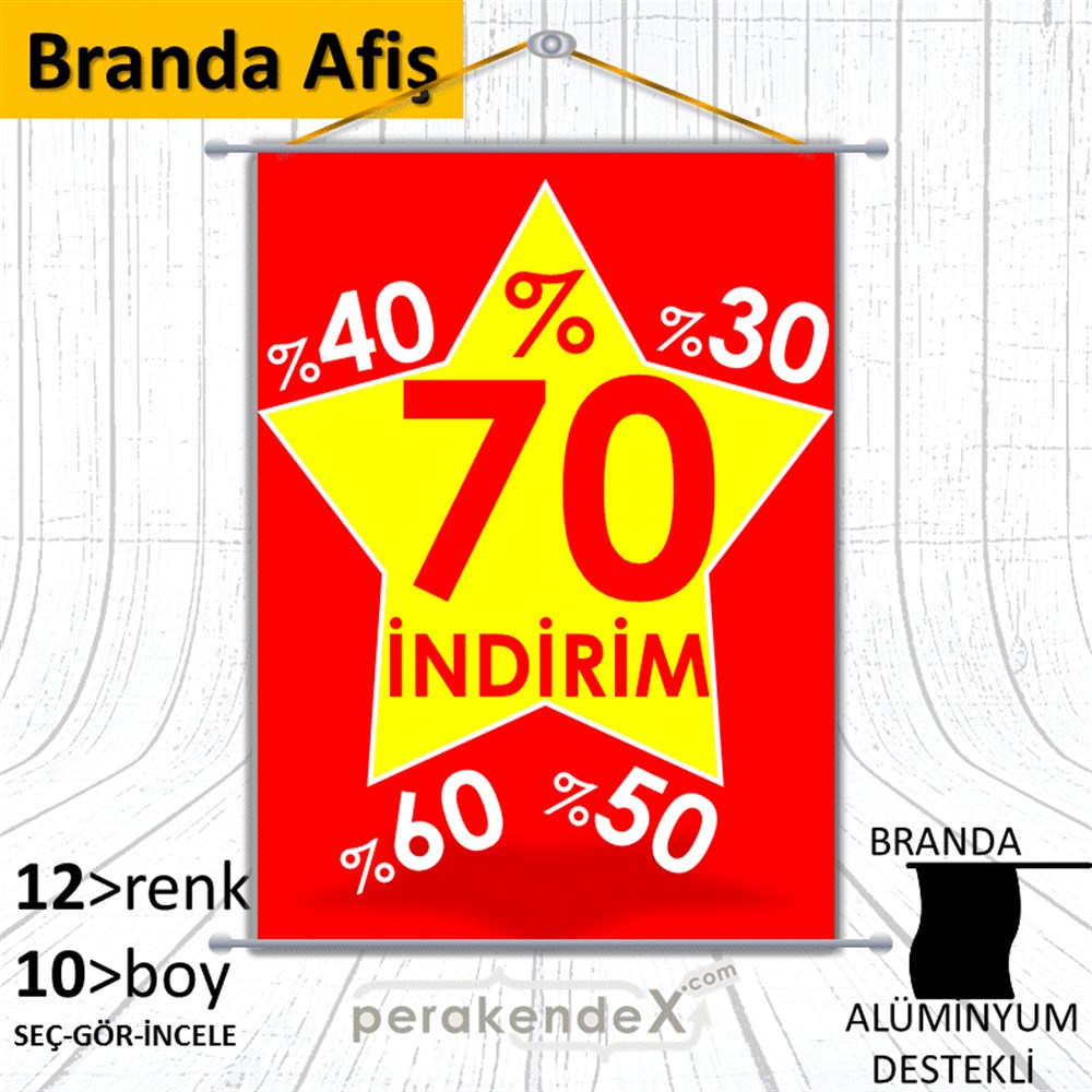 %70'A Kadar İndirim Yıldızlı Kademeli BRANDA POSTER,  AFİŞ -dikdörtgen,tek yön baskı