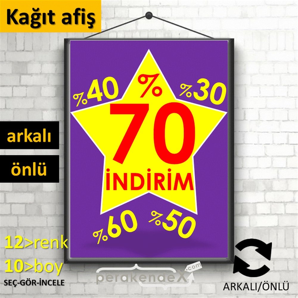 %70'A Kadar İndirim Yıldızlı Kademeli KAĞIT POSTER,  AFİŞ -dikdörtgen,çift yön baskı