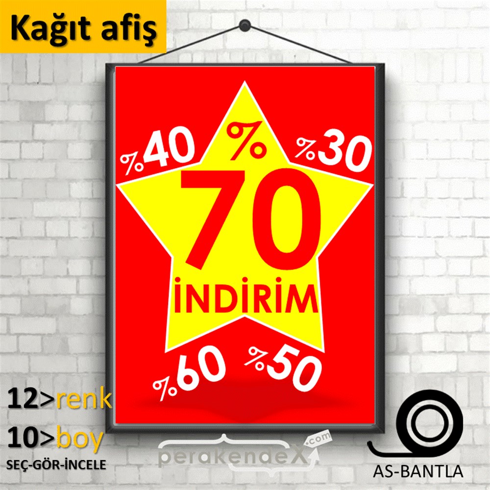 %70'A Kadar İndirim Yıldızlı Kademeli KAĞIT POSTER,  AFİŞ -dikdörtgen,tek yön baskı