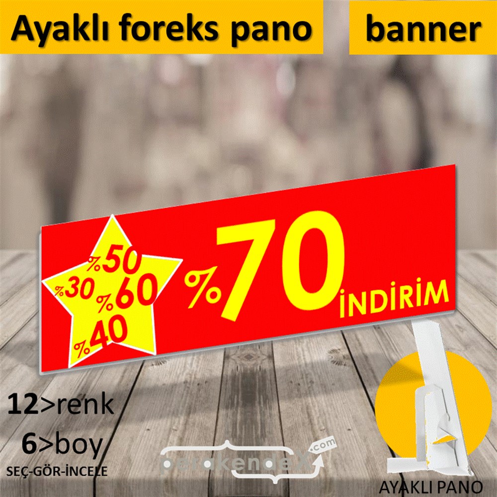%70'A Kadar İndirim Yıldızlı Kademeli KARTON AYAKLI POSTER,  PANO (BANNER) -dikdörtgen,tek yön baskı