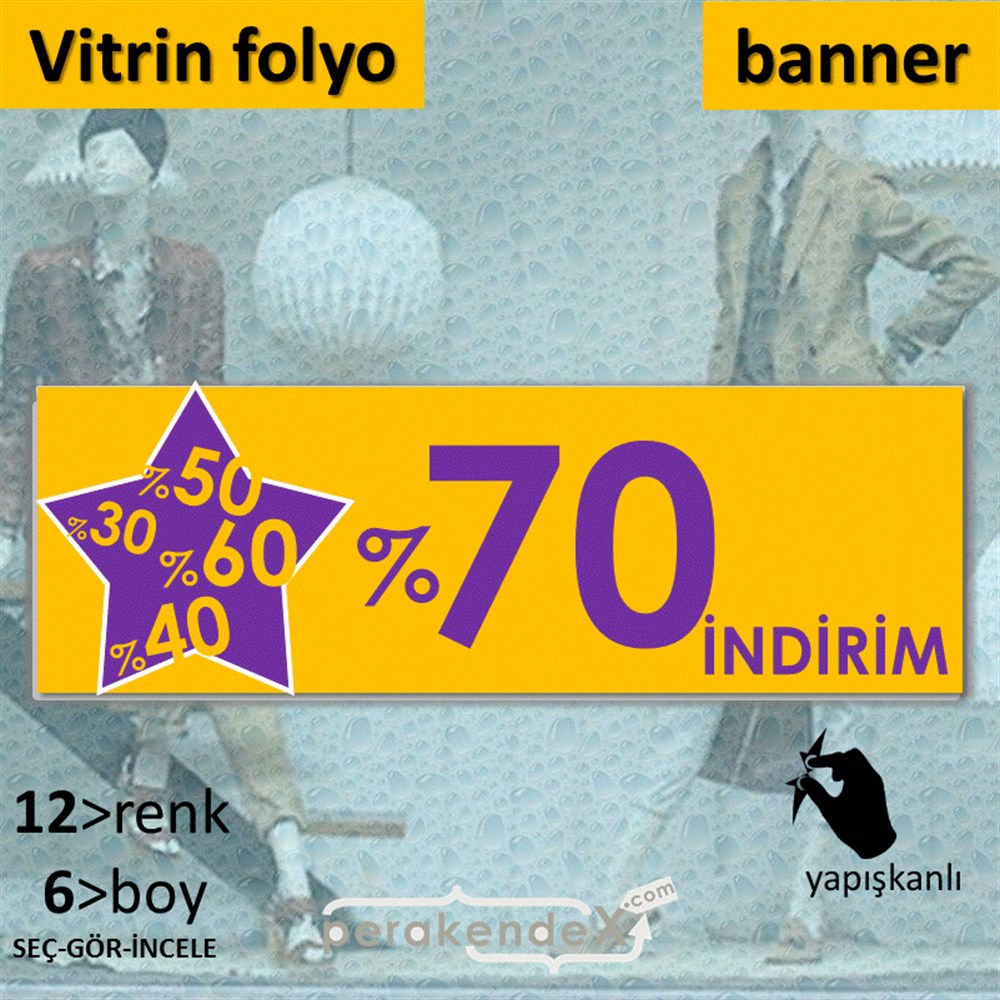 %70'A Kadar İndirim Yıldızlı Kademeli VİTRİN, CAM FOLYO,  VİNİL (BANNER) -dikdörtgen,tek yön baskı