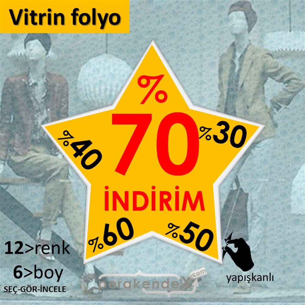 %70'A Kadar İndirim Yıldızlı Kademeli VİTRİN - CAM FOLYO,  VİNİL -yıldız,tek yön baskı