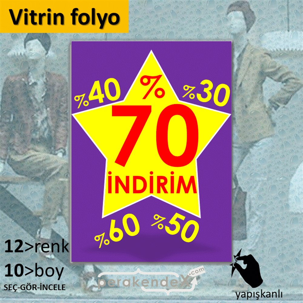 %70'A Kadar İndirim Yıldızlı Kademeli VİTRİN - CAM FOLYO,  VİNİL -dikdörtgen,tek yön baskı