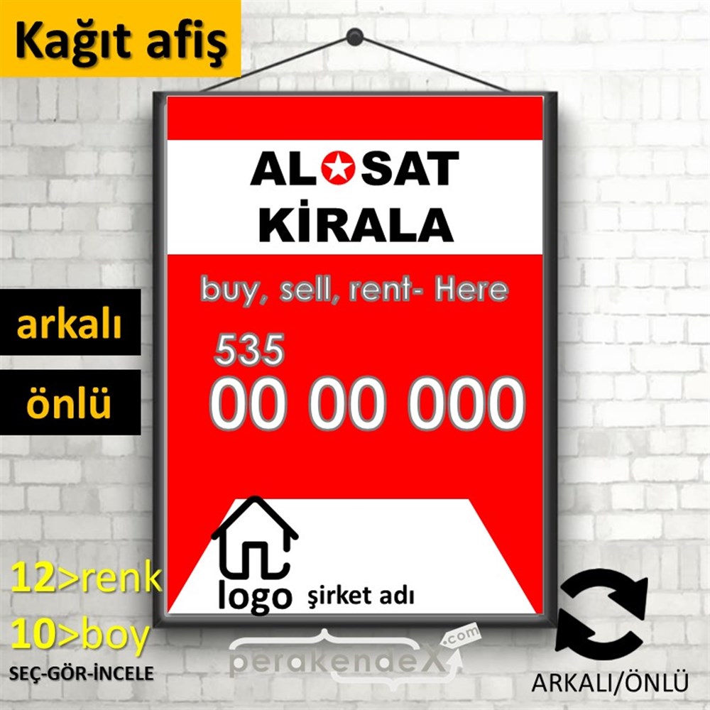 Al & Sat & Kirala Yazısı 004 KAĞIT POSTER,  AFİŞ -dikdörtgen,çift yön baskıkağıt poster,  afiş