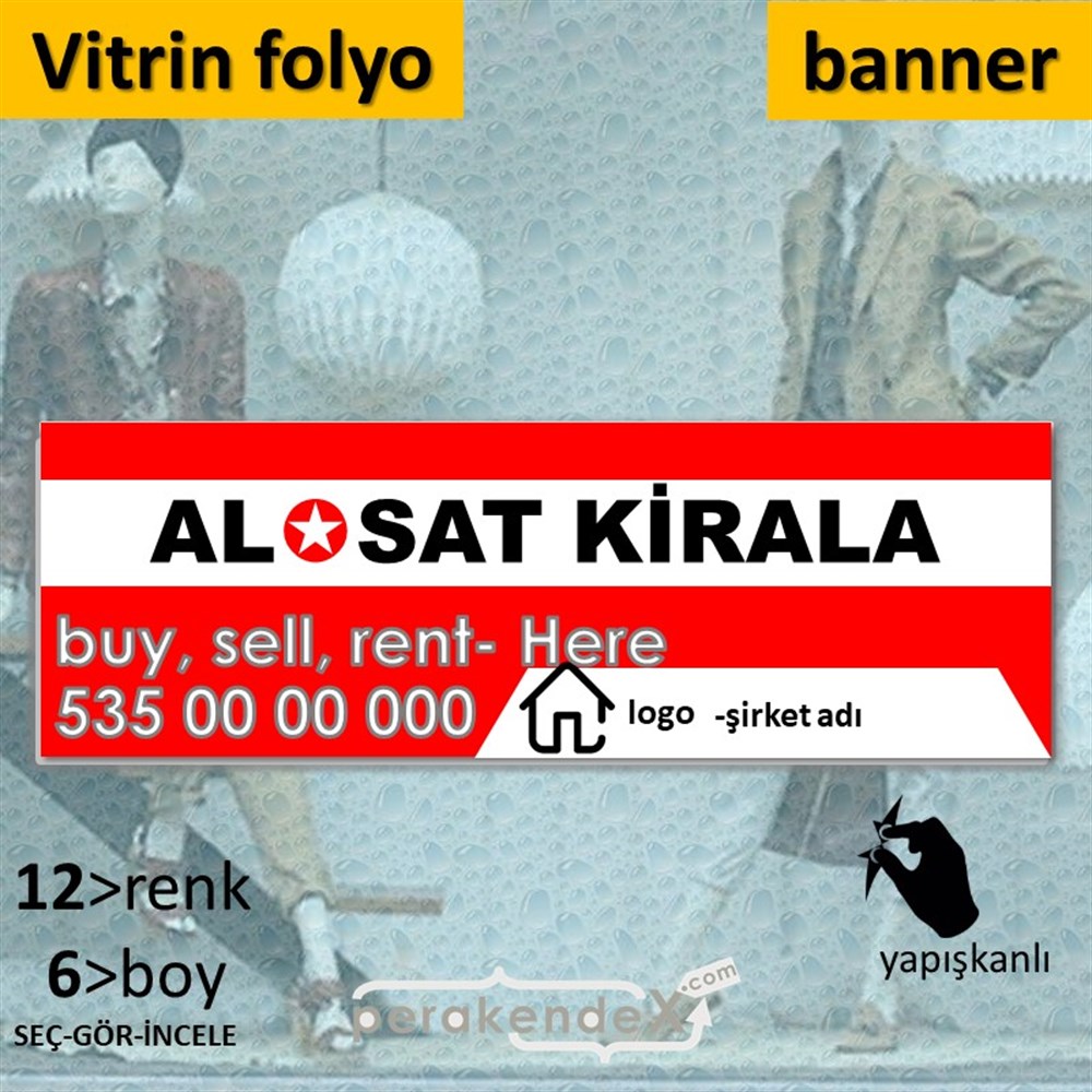 Al & Sat & Kirala Yazısı 004 VİTRİN, CAM FOLYO,  VİNİL (BANNER) -dikdörtgen,tek yön baskıvitrin - cam folyo,  vinil