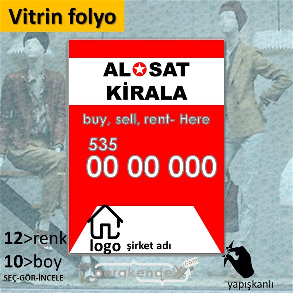 Al & Sat & Kirala Yazısı 004 VİTRİN - CAM FOLYO,  VİNİL -dikdörtgen,tek yön baskıvitrin - cam folyo,  vinil