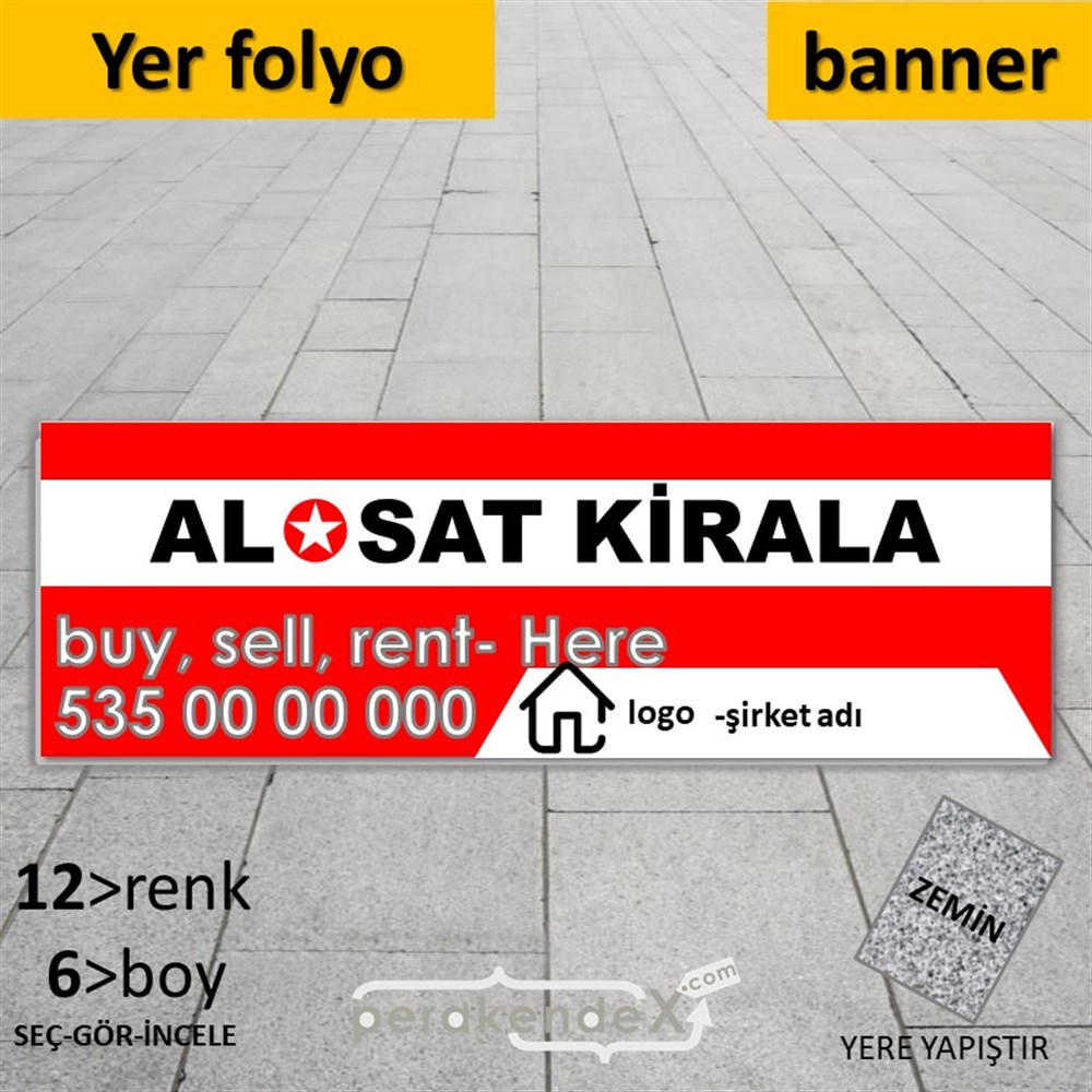 Al & Sat & Kirala Yazısı 004 YER - ZEMİN FOLYO,  VİNİL (BANNER) -dikdörtgen,tek yön baskıyer - zemin folyo,  vinil