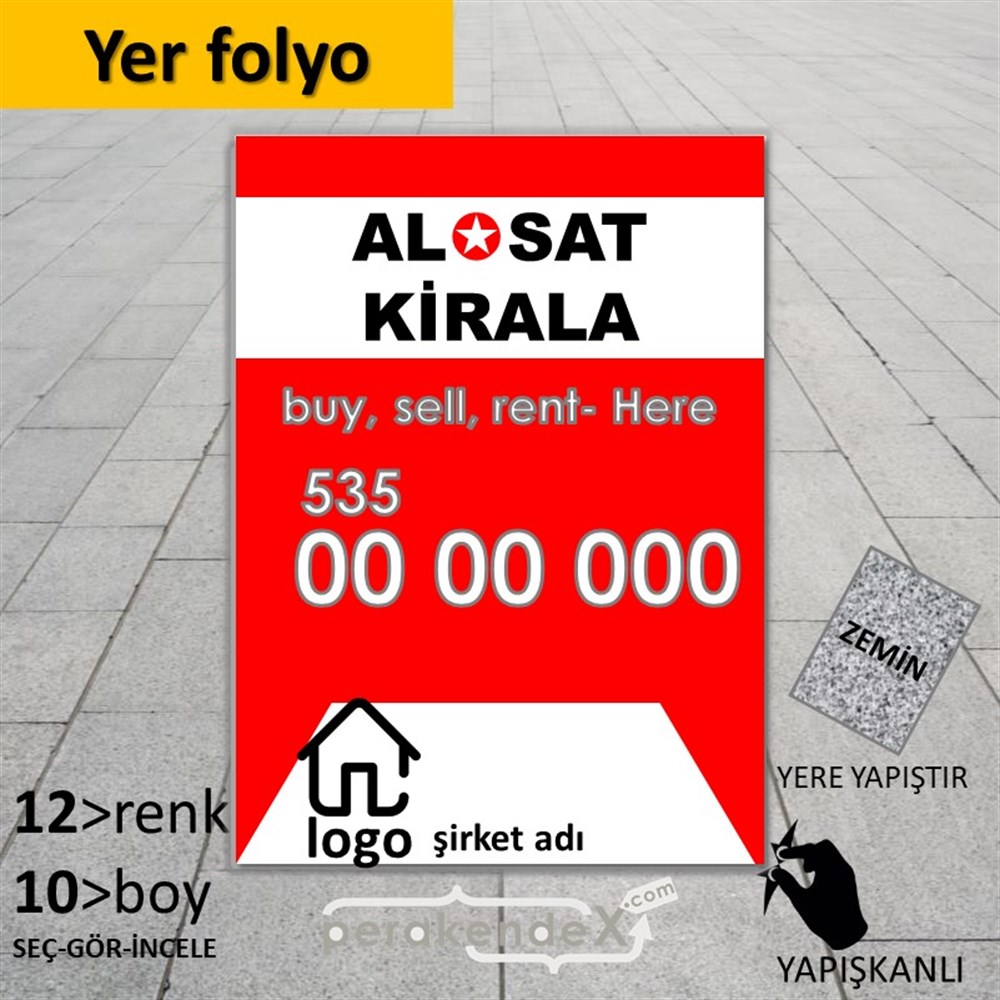 Al & Sat & Kirala Yazısı 004 YER - ZEMİN FOLYO,  VİNİL -dikdörtgen,tek yön baskıyer - zemin folyo,  vinil