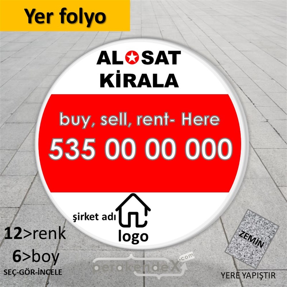 Al & Sat & Kirala Yazısı 004 YER - ZEMİN FOLYO,  VİNİL -oval,tek yön baskıyer - zemin folyo,  vinil