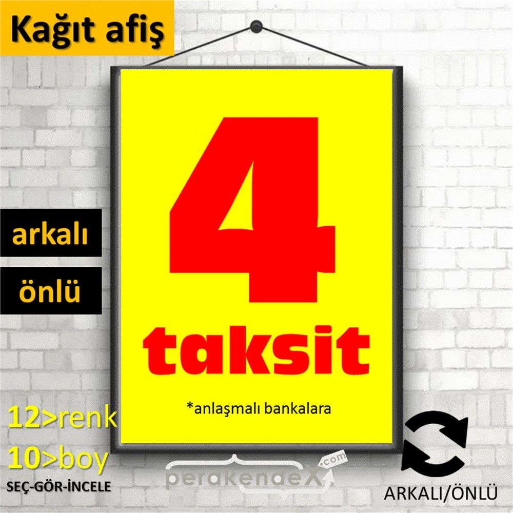 anlaşmalı bankalara 4 taksit POSTERİ -dikdörtgen,çift yön baskı