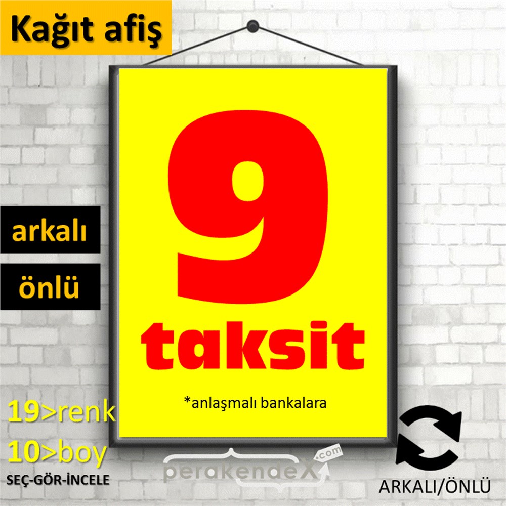 anlaşmalı bankalara 9 taksit POSTERİ -dikdörtgen,çift yön baskı