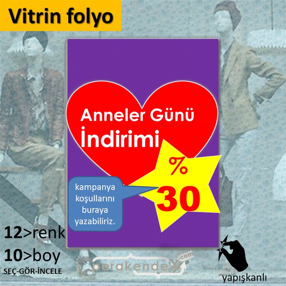 Anneler Günü  İndirimi VİTRİN - CAM FOLYO,  VİNİL -dikdörtgen,tek yön baskı