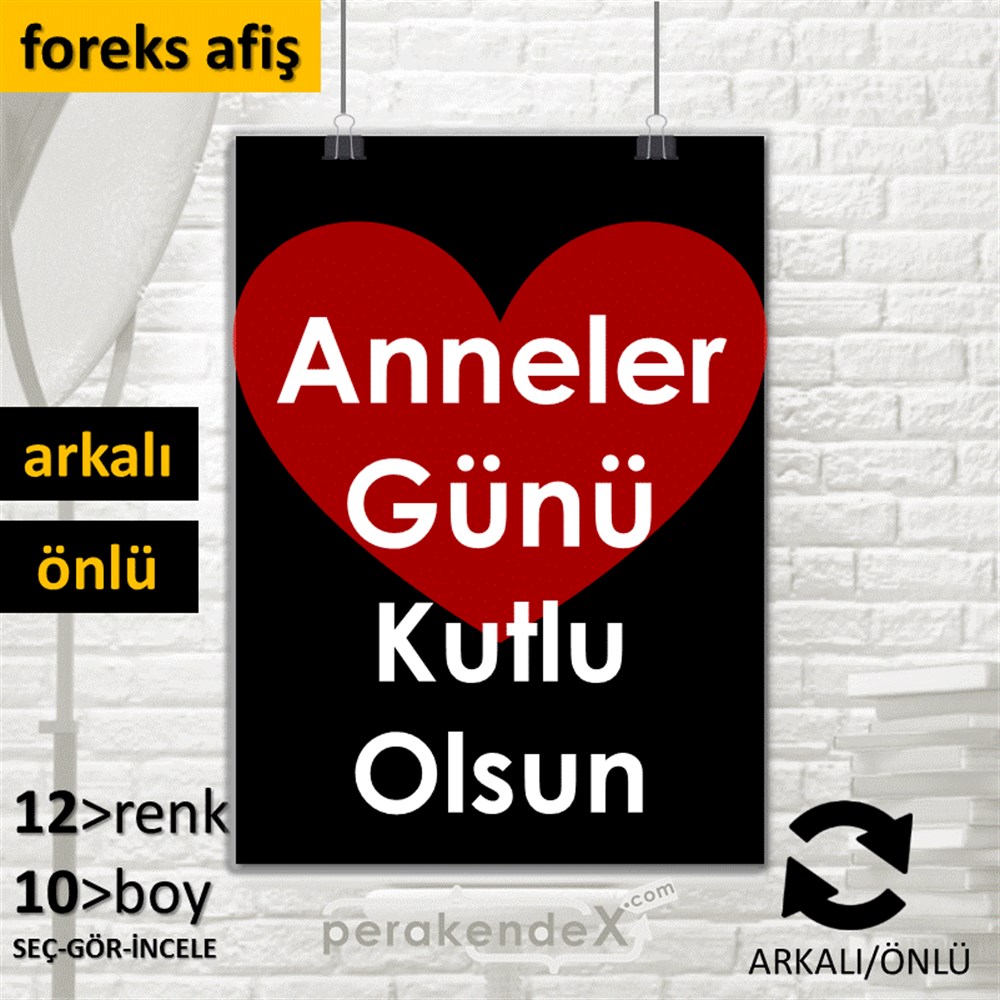 Anneler Günü Kutlu Olsun Kalpli SERT PLASTİK POSTER,  AFİŞ -dikdörtgen,çift yön baskı