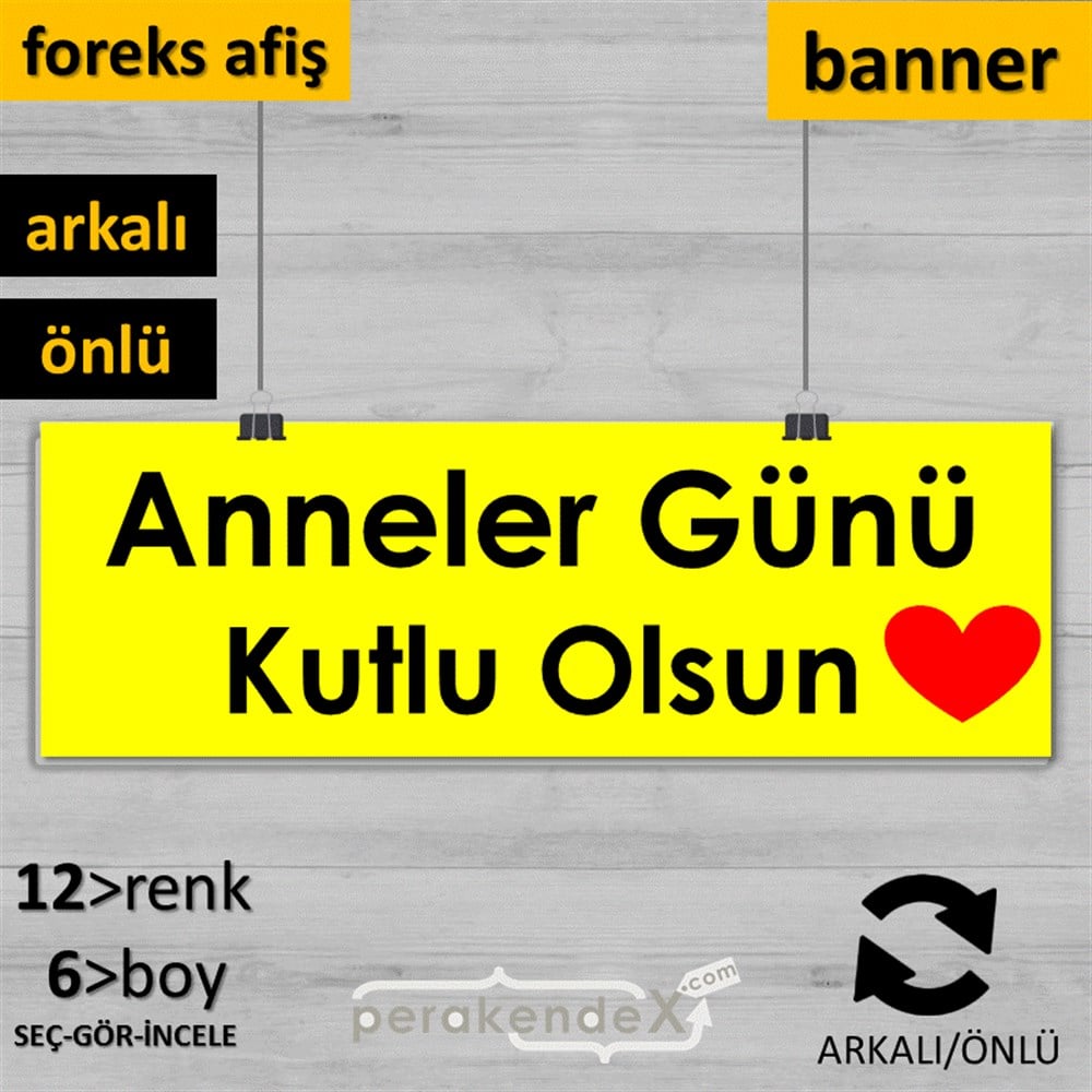 Anneler Günü Kutlu Olsun Kalpli SERT PLASTİK POSTER,  AFİŞ (BANNER) -dikdörtgen,çift yön baskı