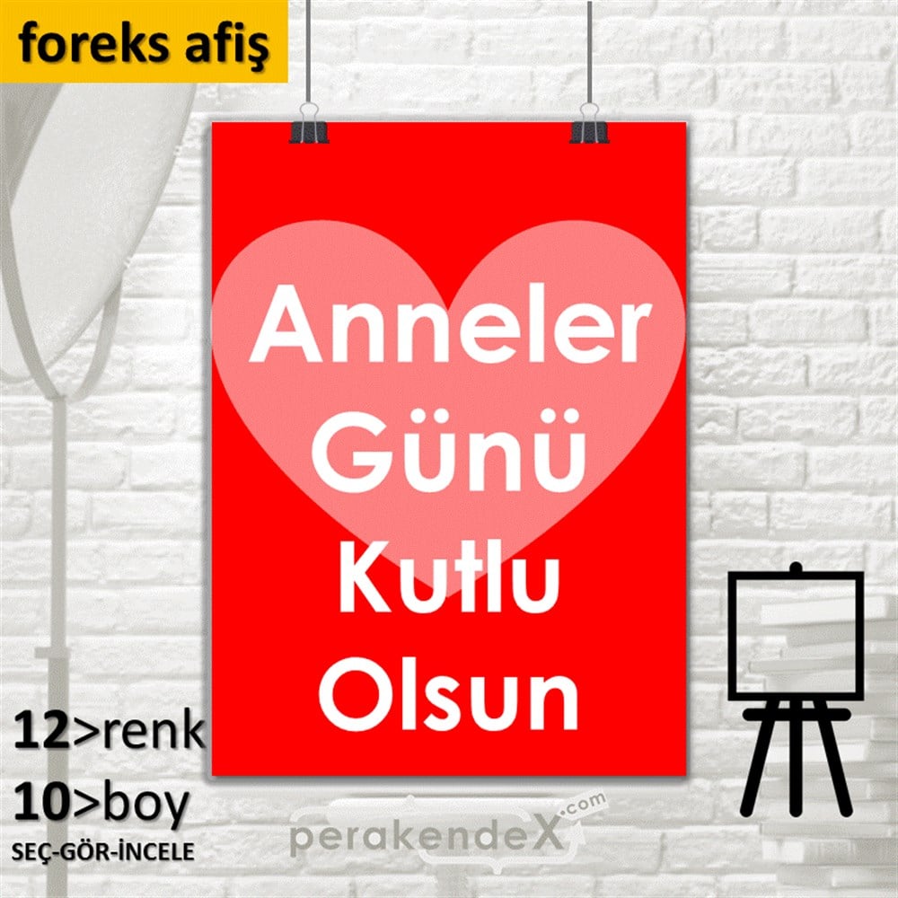 Anneler Günü Kutlu Olsun Kalpli SERT PLASTİK POSTER,  AFİŞ -dikdörtgen,tek yön baskı