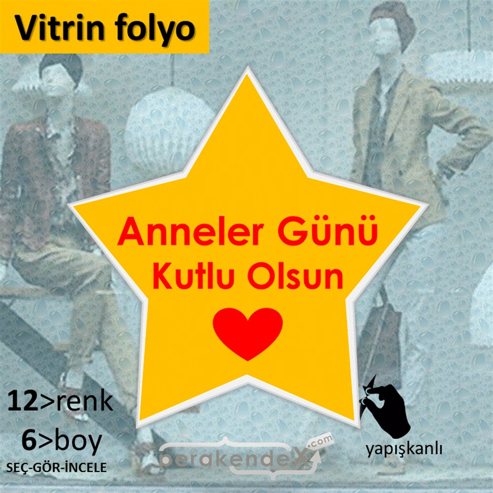 Anneler Günü Kutlu Olsun Kalpli VİTRİN - CAM FOLYO,  VİNİL -oval,tek yön baskı