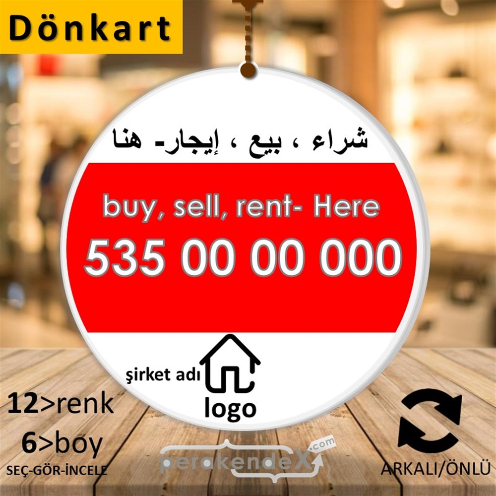 Arapça Al & Sat & Kirala Yazısı 004 DÖNKART -oval,çift yön baskıdön-kart