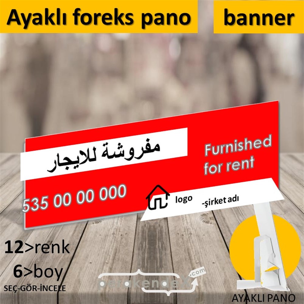 Arapça Eşyalı Kiralık Yazısı 004 KARTON AYAKLI POSTER,  PANO (BANNER) -dikdörtgen,tek yön baskıkarton ayaklı poster,  pano