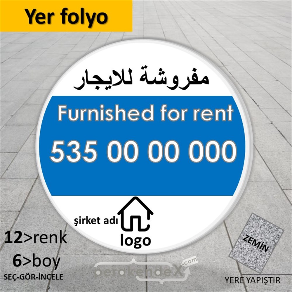 Arapça Eşyalı Kiralık Yazısı 004 YER - ZEMİN FOLYO,  VİNİL -oval,tek yön baskıyer - zemin folyo,  vinil