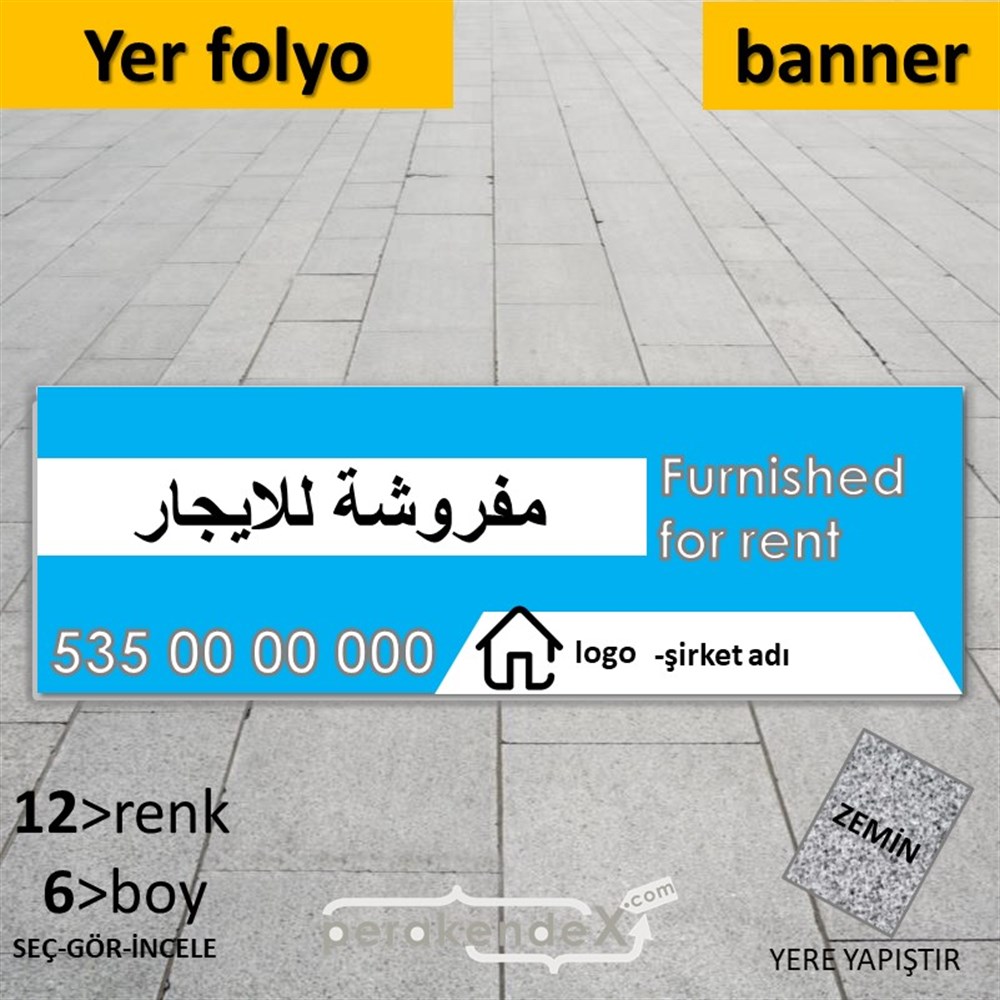Arapça Eşyalı Kiralık Yazısı 004 YER - ZEMİN FOLYO,  VİNİL (BANNER) -dikdörtgen,tek yön baskıyer - zemin folyo,  vinil
